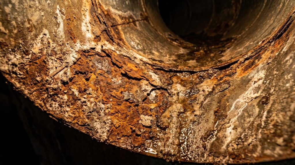 Close-up macro photography of corroded and rust-stained vent