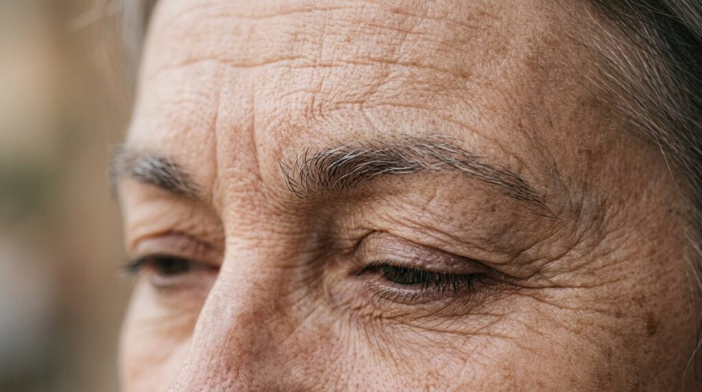 Close-up macro photograph of aged human skin texture around 