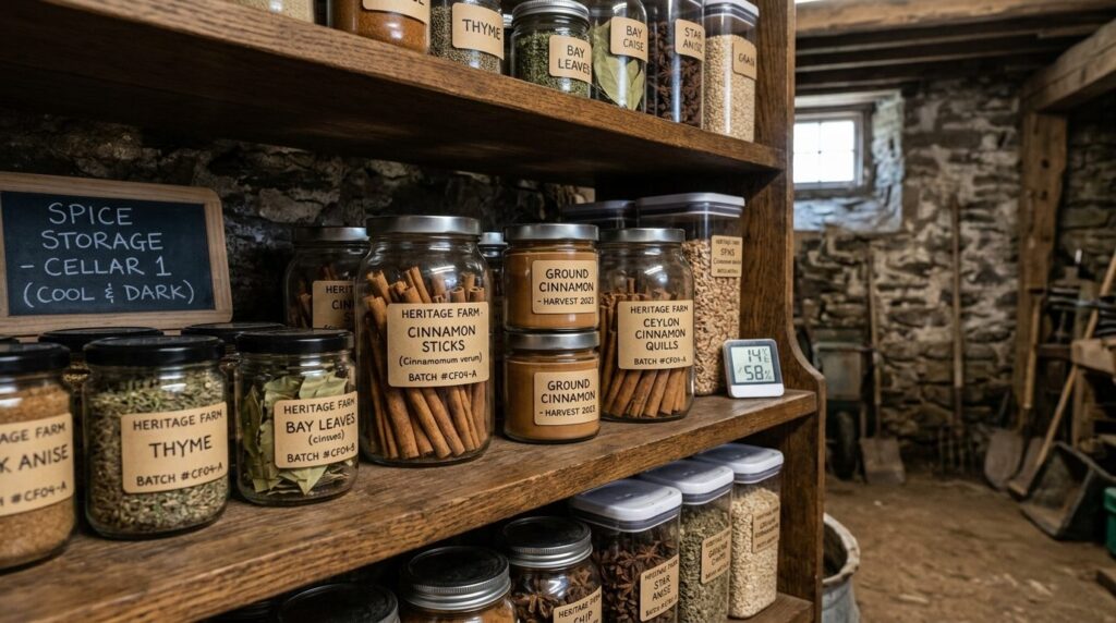 Photorealistic stock photo of a sustainable farm storage set